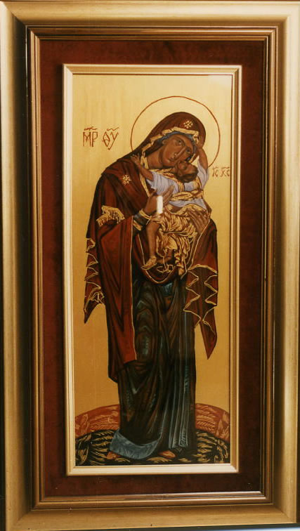 Bogorodica i Isus - ulje na staklu - 65x25